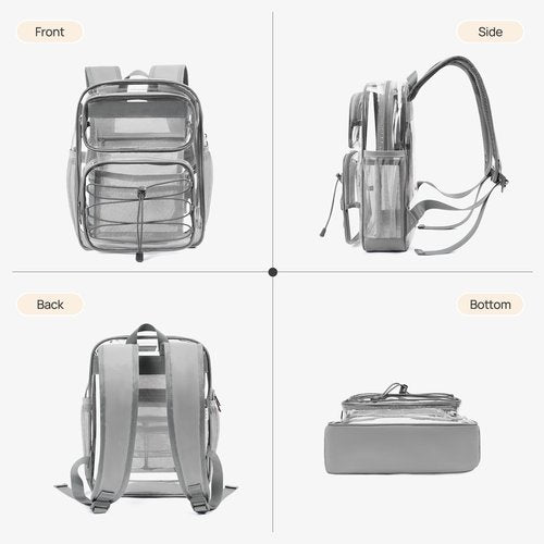 Telena Small Clear Bag for Stadium Events Heavy Duty PVC Transparent Mini Backpack Grey
