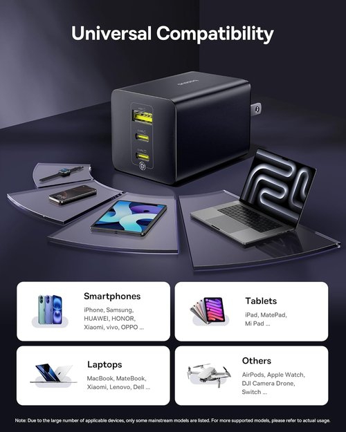 Baseus 100W USB C Charger Block, 3-Port Foldable Compact PPS Wall Charger, Fast Charging Power Adapter for MacBook Pro/Air, iPad, iPhone 16/15, Galaxy S24, Steam Deck & More