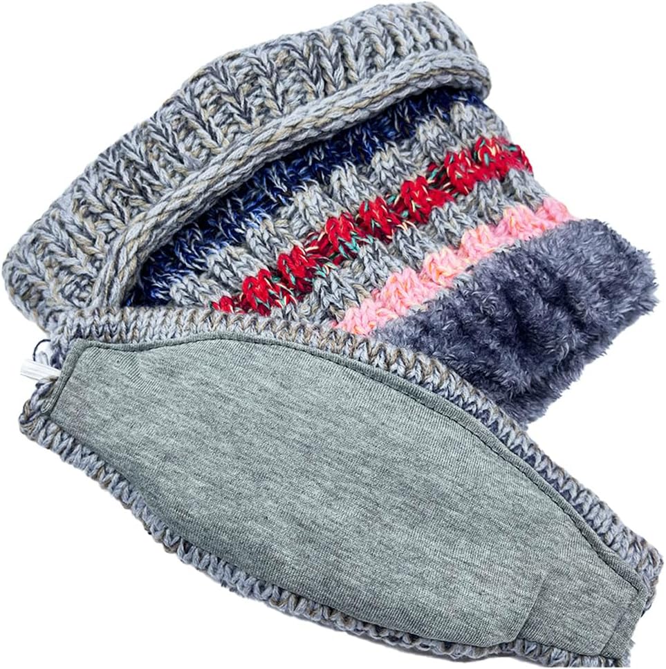 Ypser Women's Winter Warm Knitted Crochet Hat Fleece Lined Cable Faux Fur Pom Pom Beanie Hat Skull Cap