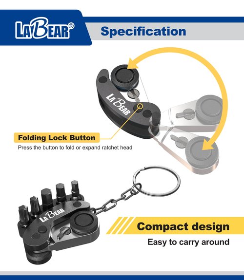 LABEAR - Green Mini Folding Ratchet Screwdriver Set, 72-Tooth Reversible Pocket Ratchet Wrench with Magnetic, EDC Keychain Tool with 5pcs Bits (H4 H5 H6 T25 T30) for Bike, Car, Home Repair