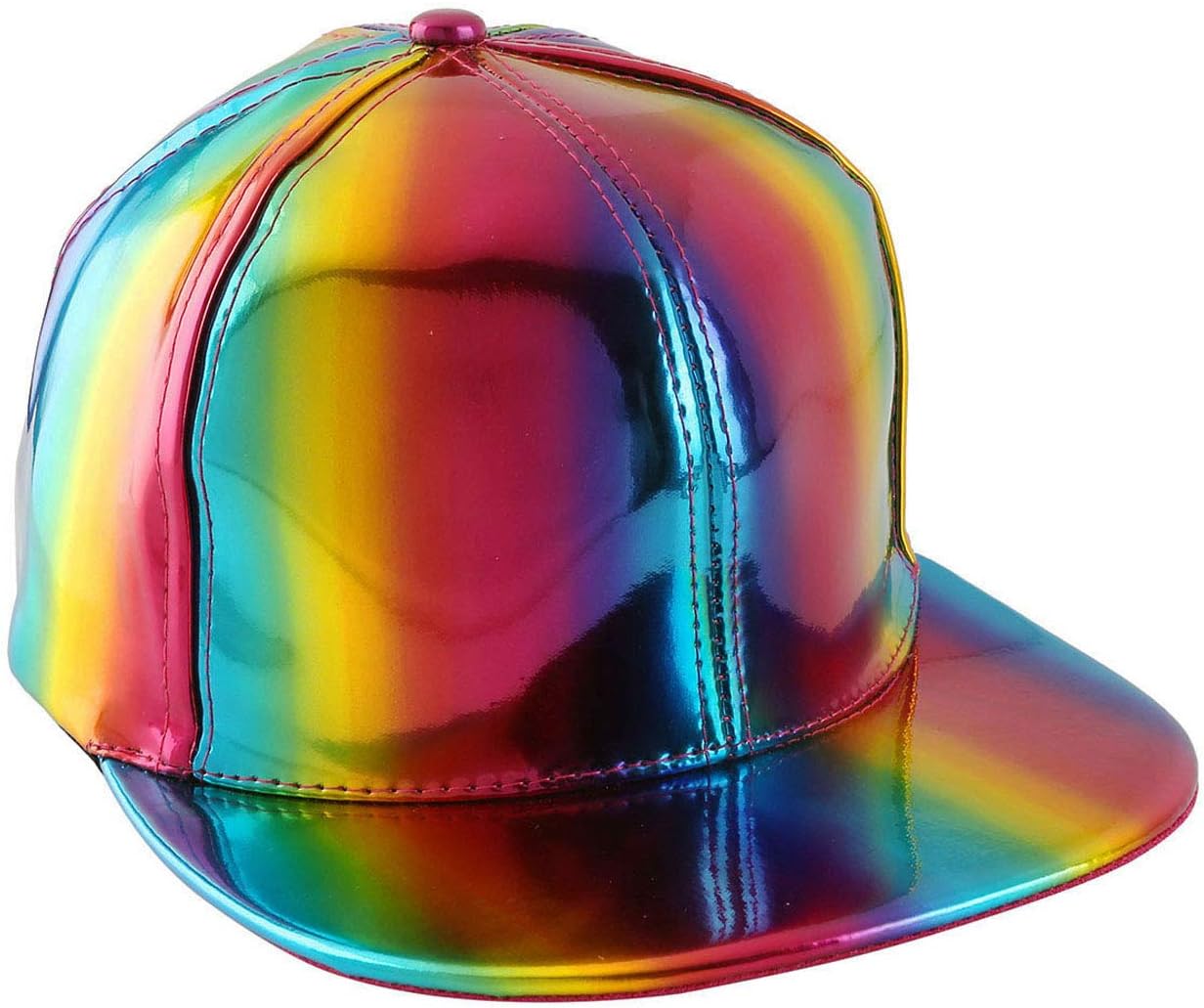FALETO Adjustable Shiny Holographic Baseball Cap Rainbow Reflective Hip Hop Rave Hat Metallic Casual Cap
