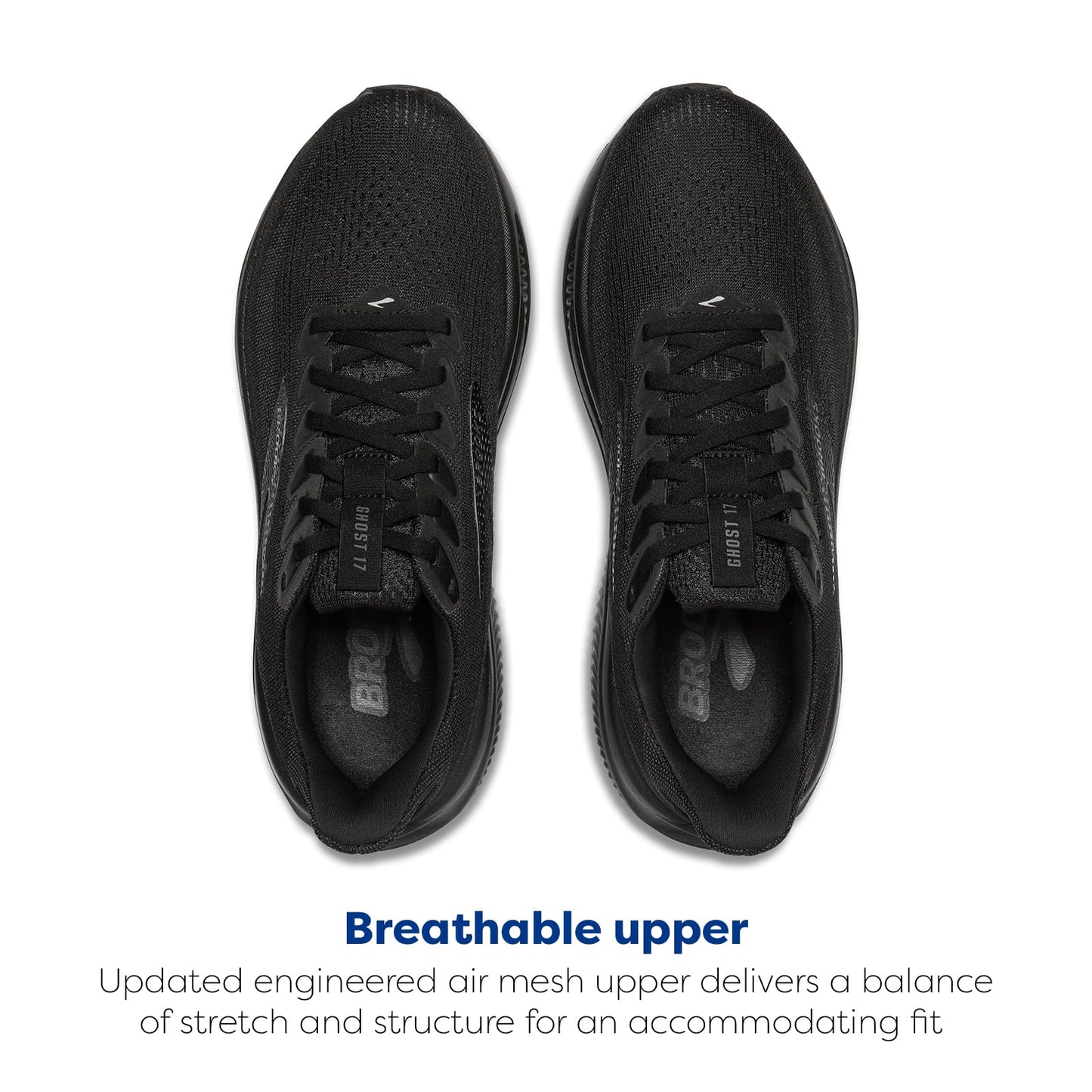 Brooks Men’s Ghost 17 Neutral Running Shoe - Black/Black/Ebony - 8.5 Wide