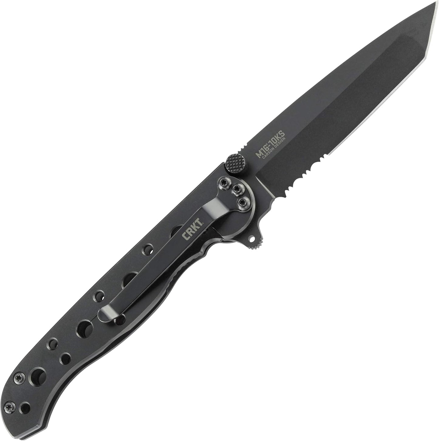 CRKT M16-10KZ EDC Folding Pocket Knife: Everyday Carry, Black Serrated Edge Blade, Tanto, Automated Liner Safety, Nylon Handle, Pocket Clip