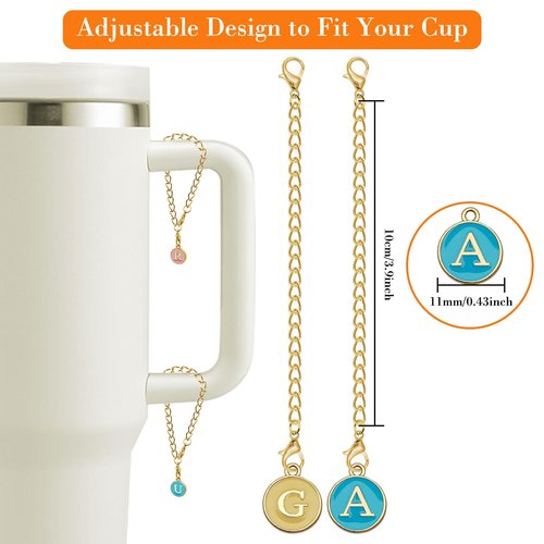 Oubaka Letter Charm Accessories for Stanley Cup,6pcs Initial Chain with 26pcs A-Z ID Initial Letter Charm Personalized Water Bottle Charms for Stanley Tumbler Handle Charms