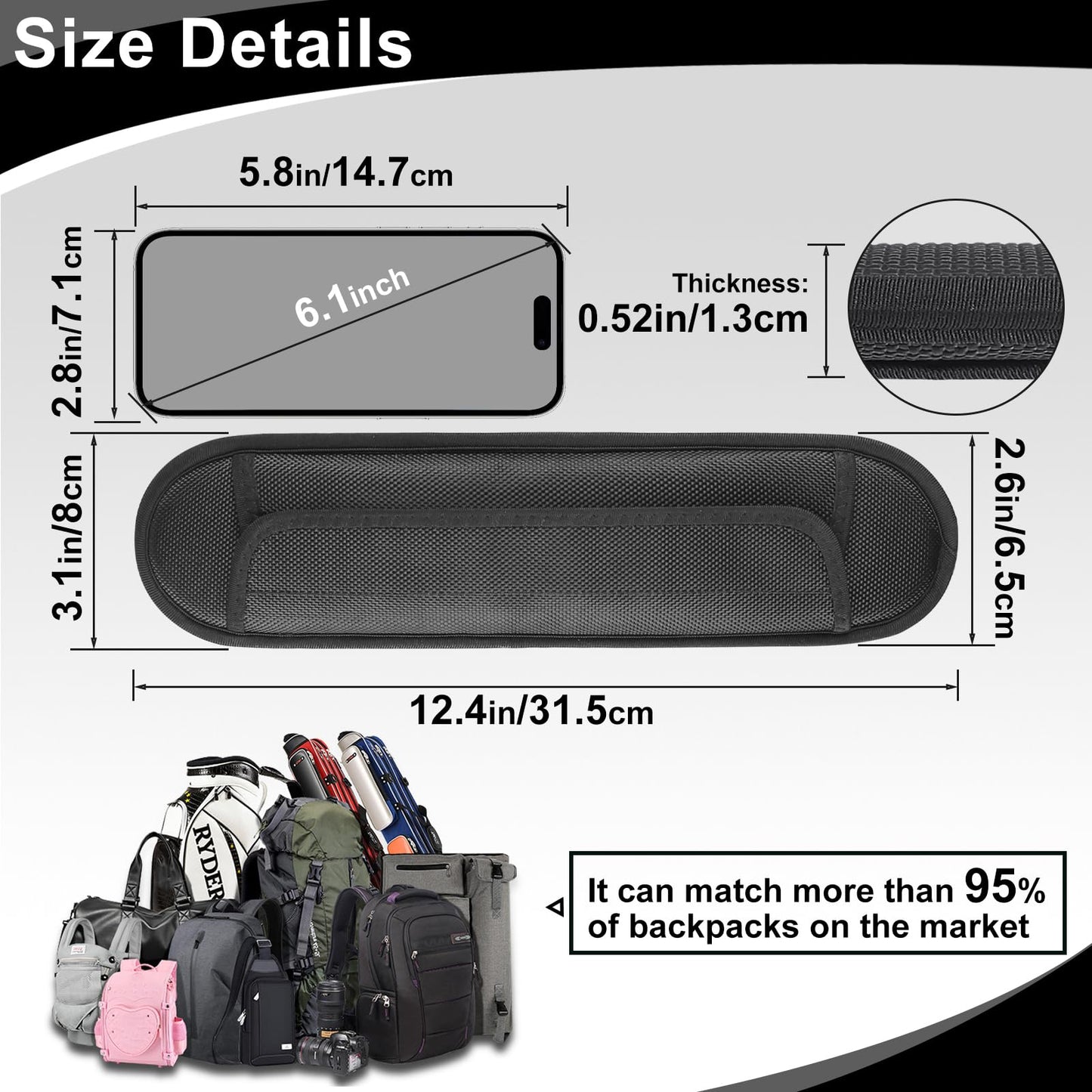 FIEIL 2 Pack Breathable Universal Shoulder Pad, Silica Gel Backpack Strap Pads, for Shoulder Bags, Guitar Strap, Detachable Shoulder Strap Pad Pads Help Relieve Shoulder Pain(Anti-Slip Texture)