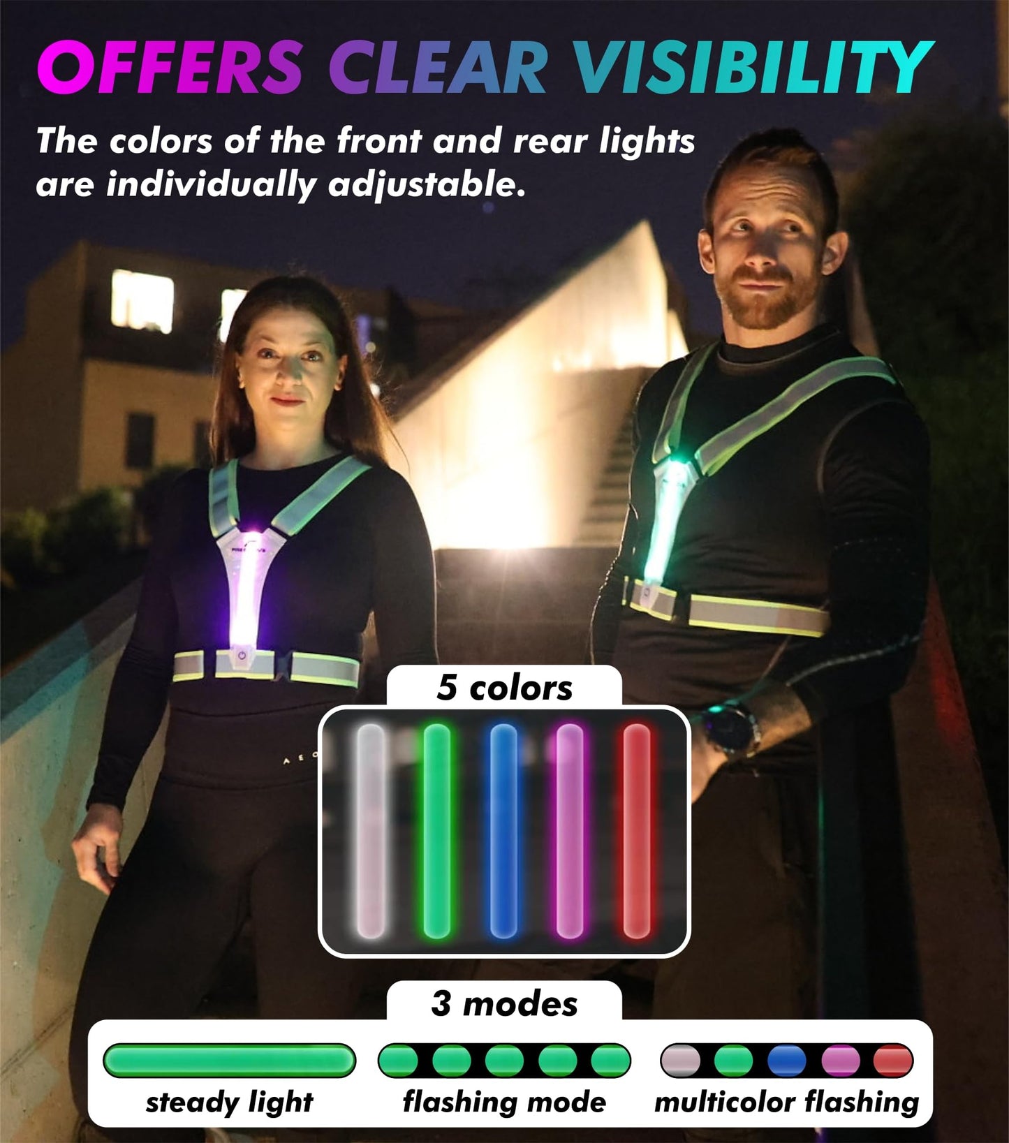 FREEMOVE LED Reflective Running Light-Up Vest, USB Rechargeable, Fully Adjustable, Highly Visible Running Reflective Safety Gear, for Night Running, Cycling, Biking, Walking for Men, Women and Kids