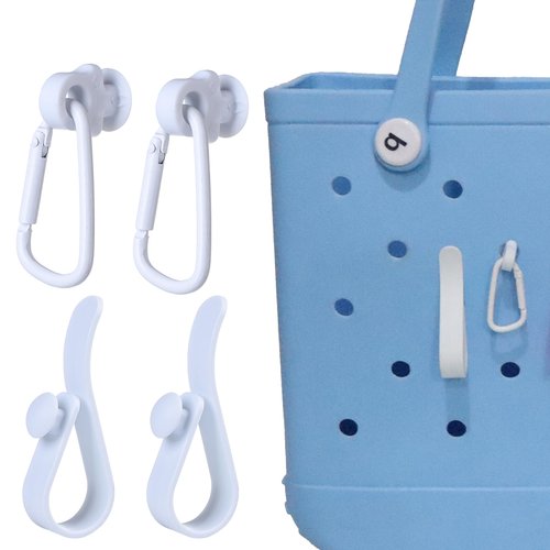 LIGHUFEIC 4Pcs Key Holder Set Charms for Bogg Bag,Insert Carabiners & Keychain Holders for Small & Large Beach Bags,Find Your Keys Quickly(White)