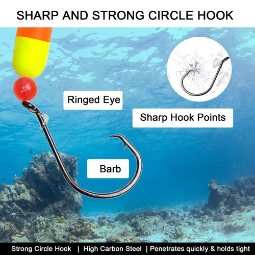 Eupheng Saltwater Pre Rigged Pompano Rigs for Surf Fishing High Low Rigs with Floats Beads Double Circle/Wide Gap Hooks 6/12PCS (6PCS-1/0# Circle Hook-3 Colors (Each Color 2))