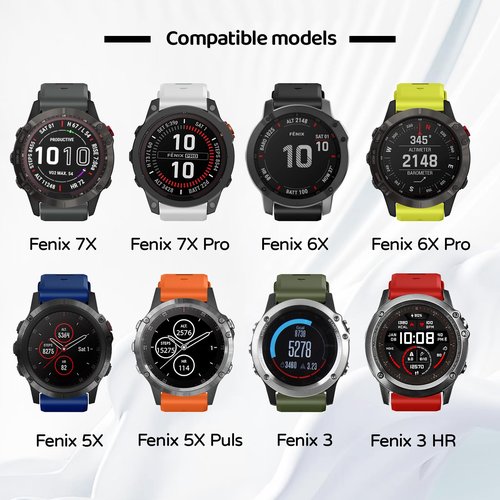 U-LIMVE Watch Band for Garmin Fenix 8 51mm/Fenix 7X Pro/Fenix 7X/Fenix 6X Pro/Fenix 6X/Fenix 5X/Fenix 3, Silicone QuickFit 26mm Replacement