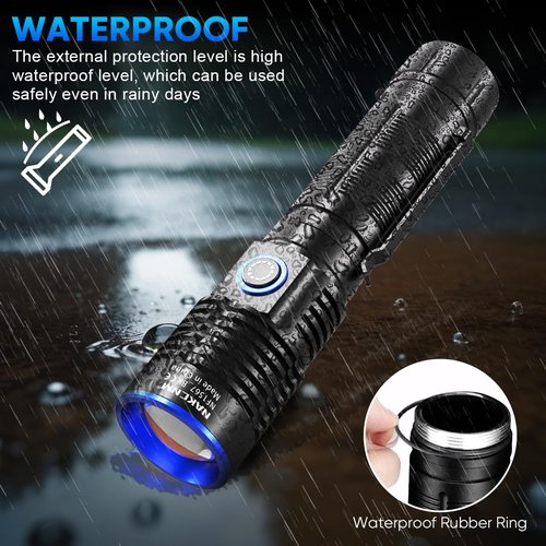 NAKCNM Rechargeable Flashlights High Lumens, 2 Pack 2500 Lumens 4 Modes, Small Magnetic Flashlight Pocket with Clip & Diffuser, Handheld Flashlight Lantern for Camping(Black&Silver)