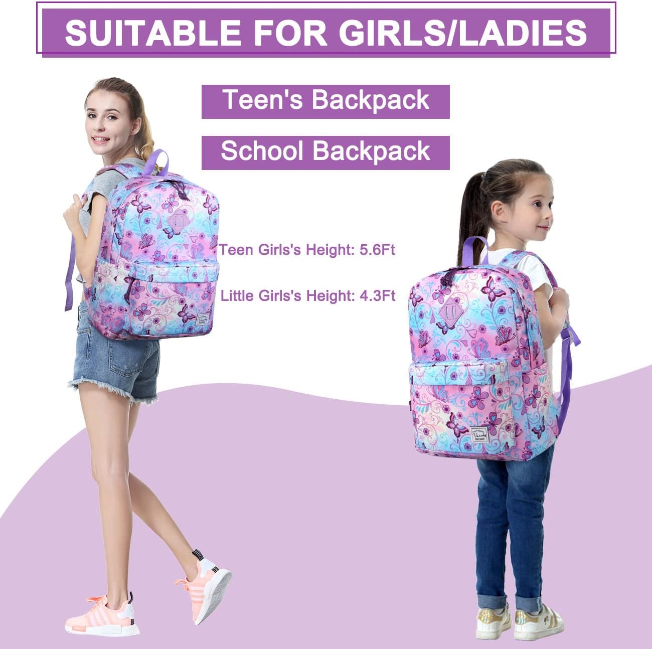 VASCHY Backpacks Handbags, Lavender, M