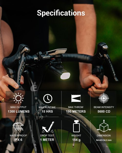 Magicshine EVO 1300 Bike Light with Remote Control, 1300 Lumens Waterproof Bicycle Headlight, USB-C Rechargeable Front Light for Night Riding