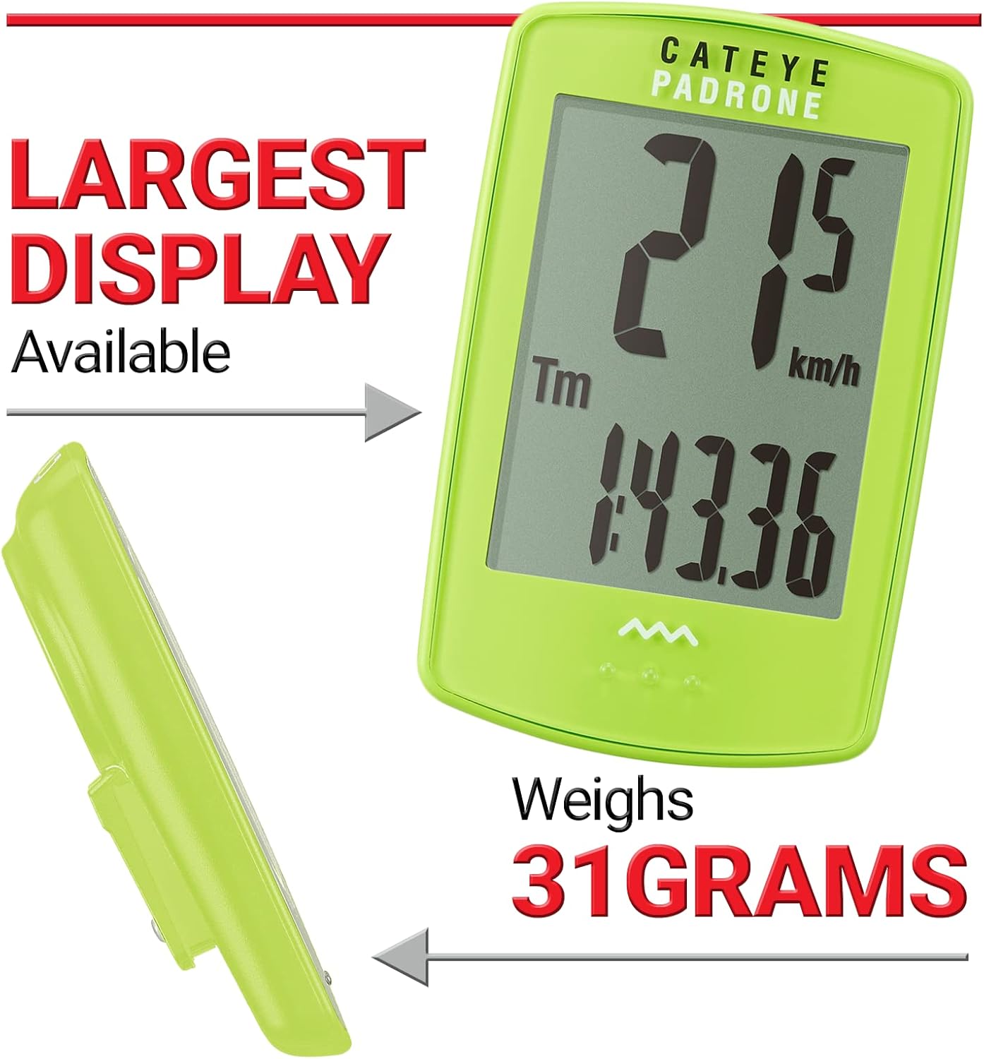 CATEYE Padrone Wireless Bike Computer – Oversized Display Cyclocomputer, Wireless Speedometer & Odometer, FlexTight™ Mount, Auto Start/Stop, Programmable Odometer