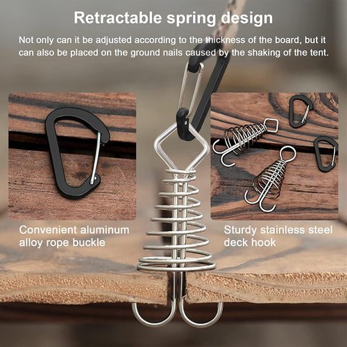 MOROBOR Black Deck Anchor Pegs, 10 PCS Windproof Aluminium Alloy Fish Bone Tent Stakes with Spring Buckle Portable Adjustable Octopus Wind Rope Anchor for Outdoor Camping(Square Top)