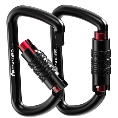 FresKaro 3pcs 25kN Climbing Carabiners with 2pcs 12kN Twist Lock Carabiners, Black Color