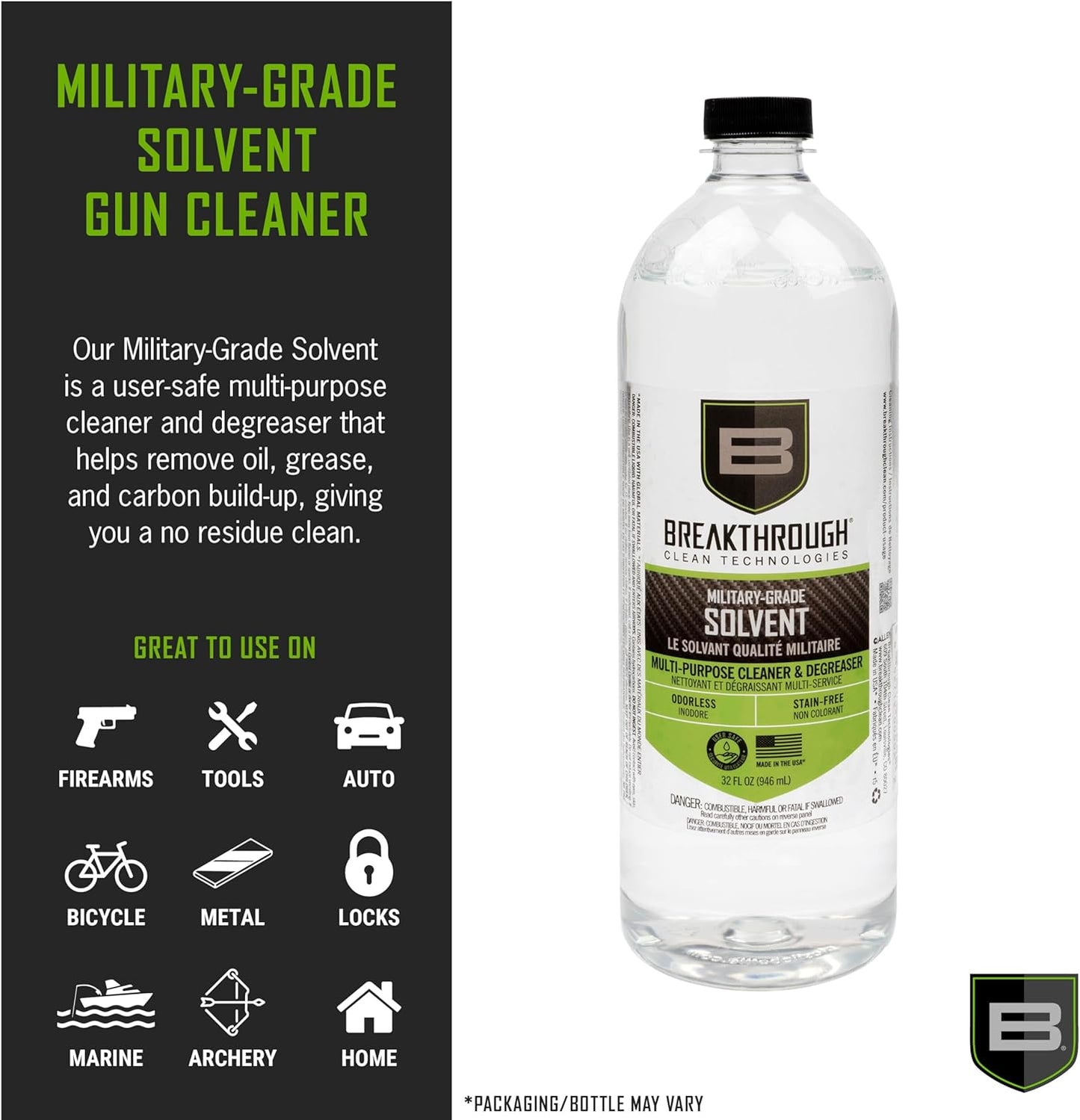 Breakthrough Clean Technologies Military-Grade Handgun and Rifle Cleaning Solvent, Grease Remover - 6oz/2oz/15ml/32oz Spray Bottle