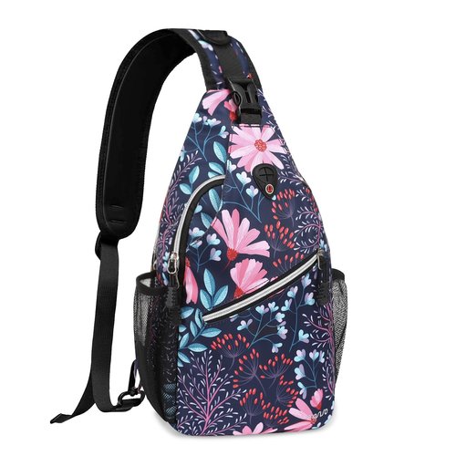MOSISO Crossbody Sling Backpack, Portable Travel Hiking Daypack Chest Sling Bag Casual Daypack One Strap Chest Backpack for Women Men Outdoor Hiking Travel, Galsang Flower