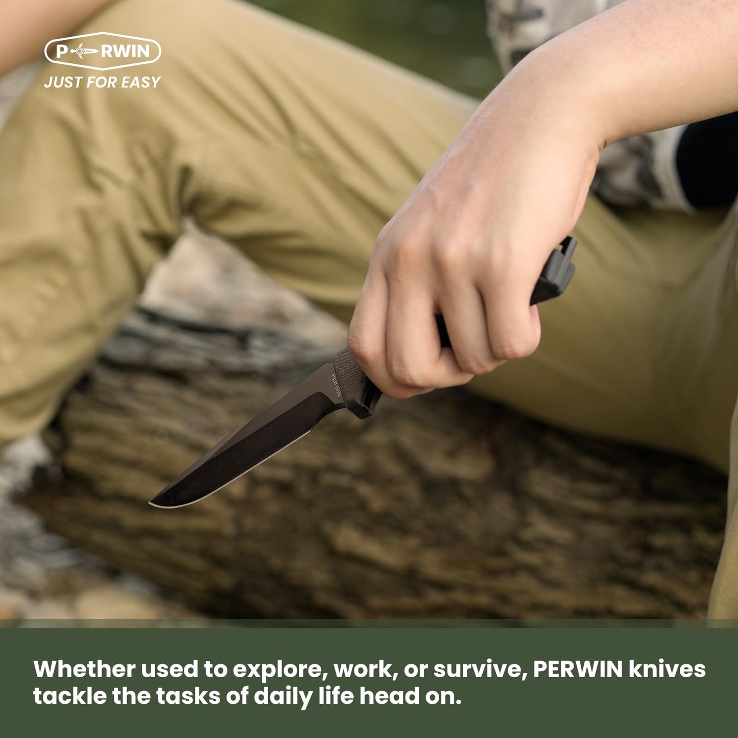 PERWIN Bushcraft Survival Knife - Outdoor Camping Hunting Fixed Blade With D2 Steel and G10 Handle for EDC, Sheath Included - Collection Gift for Him