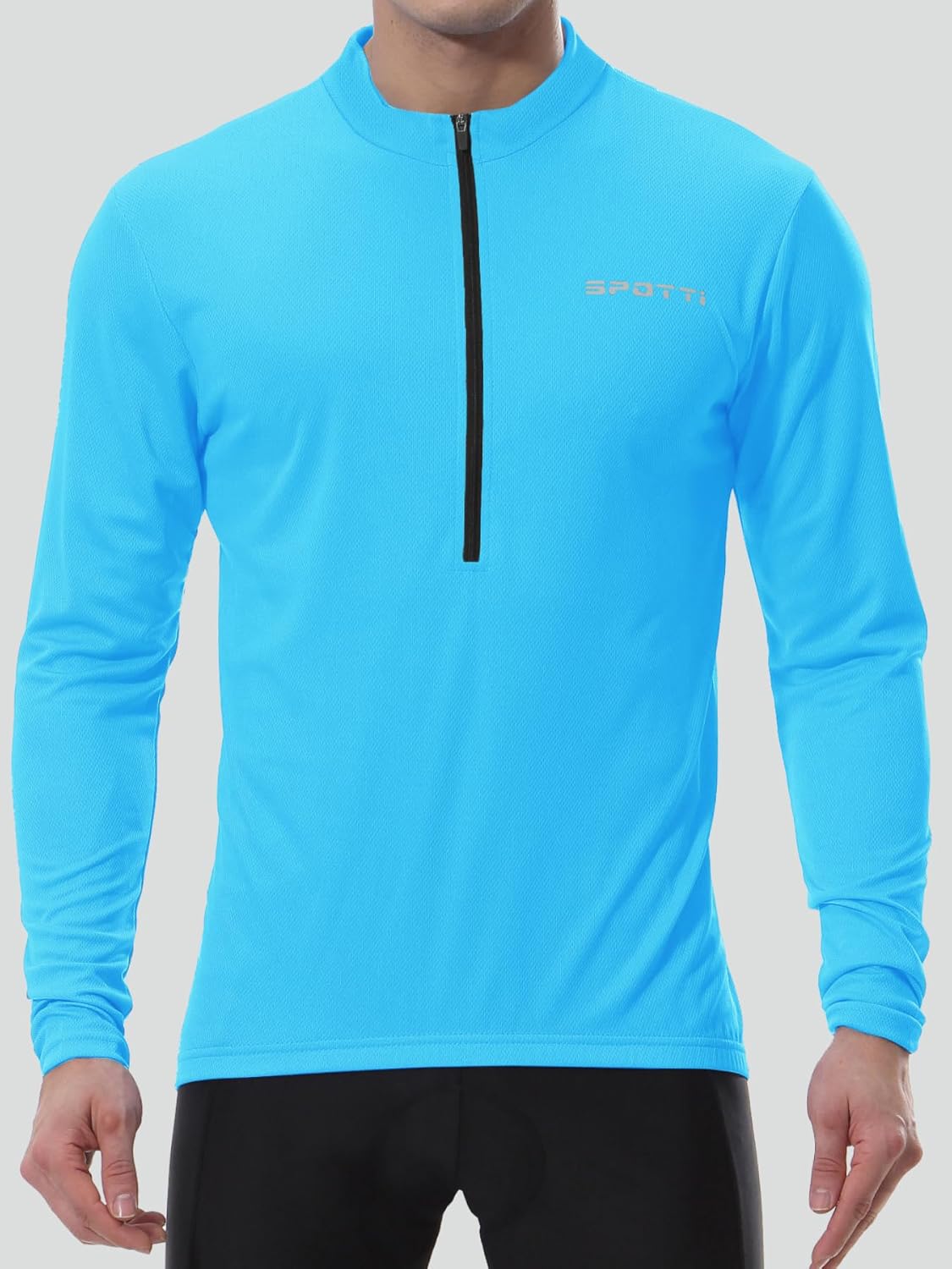 Spotti Men's Cycling Bike Jersey Long Sleeve with 3 Rear Pockets - Moisture Wicking, Breathable, Quick Dry Biking Shirt