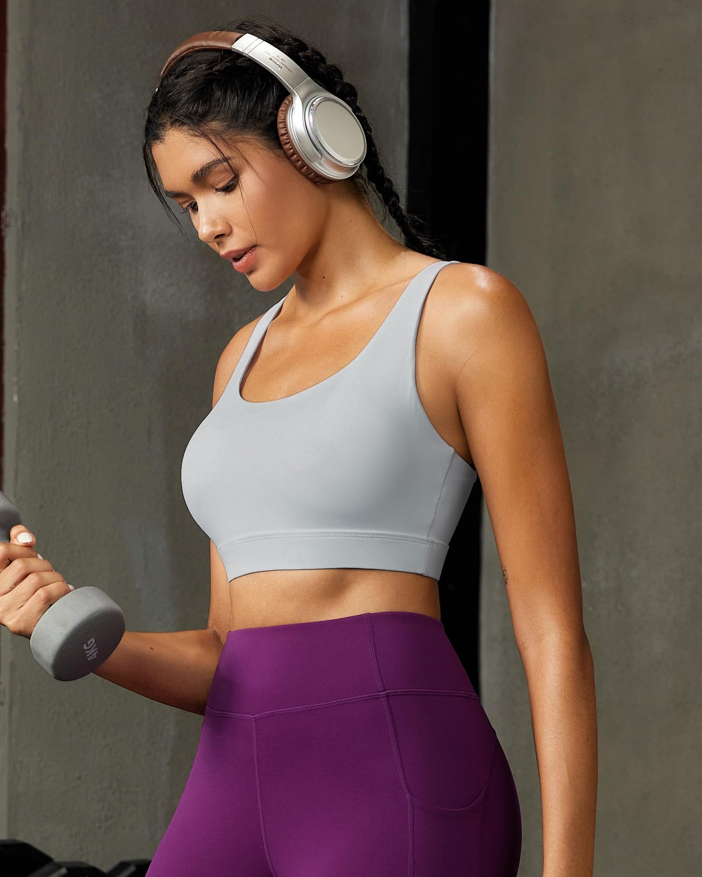 RUNNING GIRL Sports Bras for Women,Scoop Neck Racerback Grey Sports Bra Padded Medium Support Workout Yoga Bra(WX3139 ICY Grey XL)
