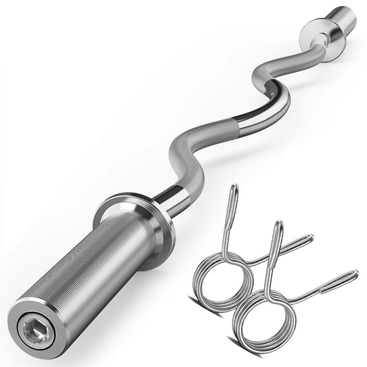 FEIERDUN Olympic EZ Curl Bar - 47" Weightlifting Curling Barbell (420LBS Capacity), Suitable for 2-Inch Weight Plates