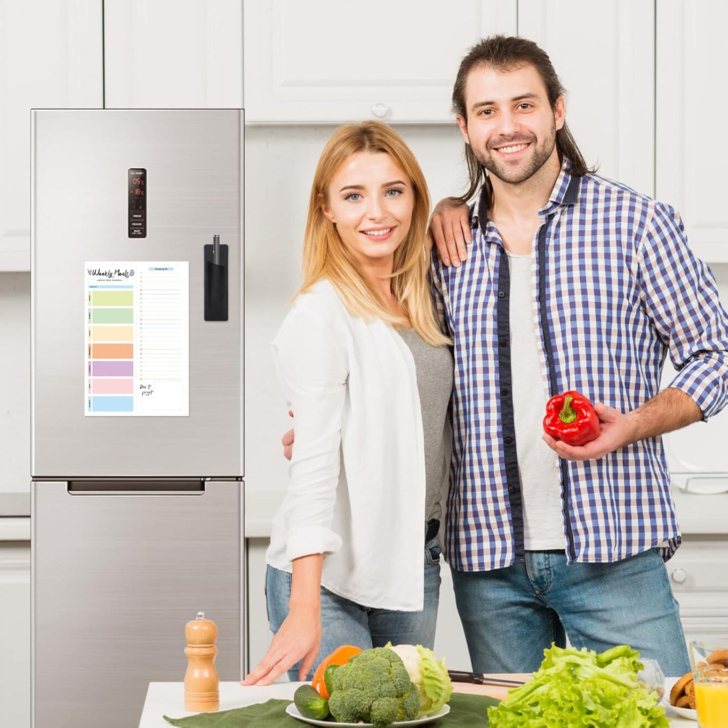 60 Sheet Meal Planner for Fridge, Magnetic Weekly Meal Planner & Grocery List with Tear-off Shopping List for Meal Prep, 7x10''-Flower Design