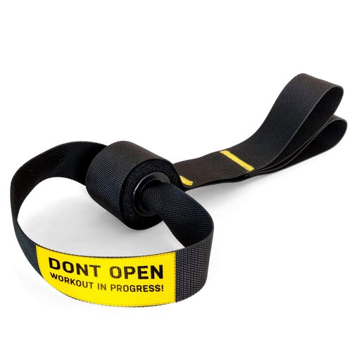 Double Circle Door Anchor for Resistance Bands and Gymnastic Rings with Dual Slots, Warning Sign - Home Or Gym Door