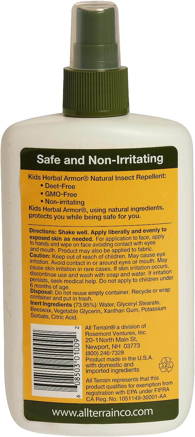 Kids Herbal Armor DEET-Free Pump Spray 4oz. Insect Repellent, Plant-Based and All-Natural Bug Repellent, Safe for Family and Pets, Mosquito and Bug Protection