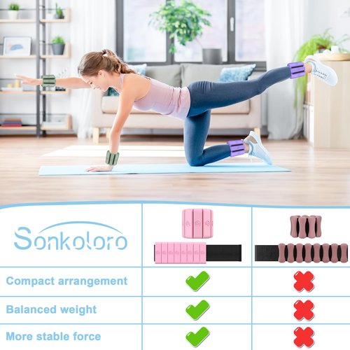 Sonkoloro Adjustable Wrist and Ankle Weights for Women Men, Leg Weights for Women 1 lb-1.3 lbs Each for Walking, Yoga, Dance, Barre, Gym Blush 2lb