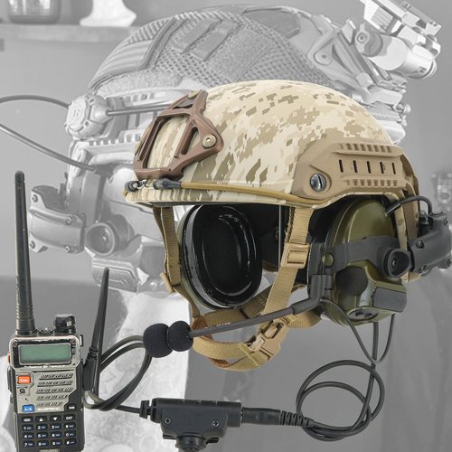 HEARFALCOM Tactical Headset COMAT III Tactical Helmet ARC Rail Adapter Non-Military Version Noise-Cooling Pick-UP Shooting Headset with V2 U94 PTT for Hunting Airgun Sports (FG)