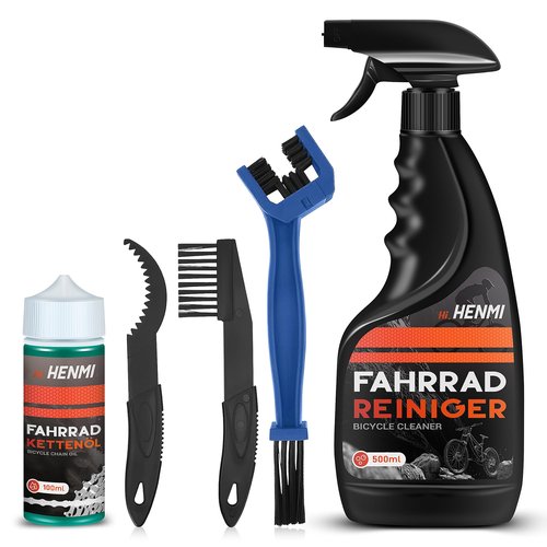 HENMI Bike Cleaning Kit and Chain Oil Lubricant with Bicycle Degreaser 500ML,Bike Chain Lube 100ML,Cleaner Brush Tool,Rear Cogs,Chainrings,Suitable for All Types