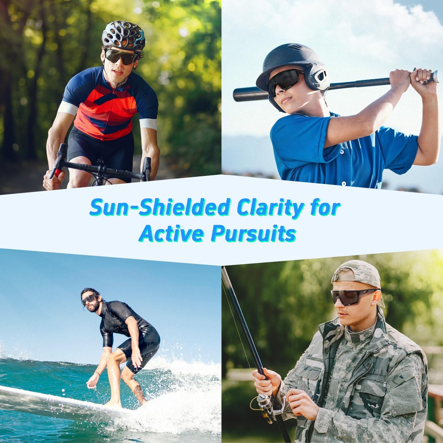 7 IN 1 Polarized Sports Sunglasses for Men Women, [UV400 Protection] [Removable Myopia Frame] Slim Fit Black Sunglasses for Running Baseball Driving Fishing Cycling