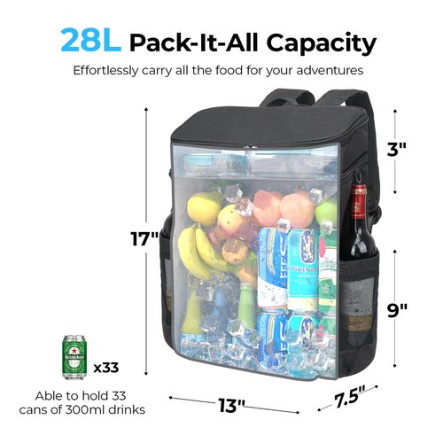 Terrete Cooler Backpack, 30 Cans Backpack Coolers Insulated Leak Proof, Large Double Deck Cooler Backpack for Travel, Camping, Picnic - Black