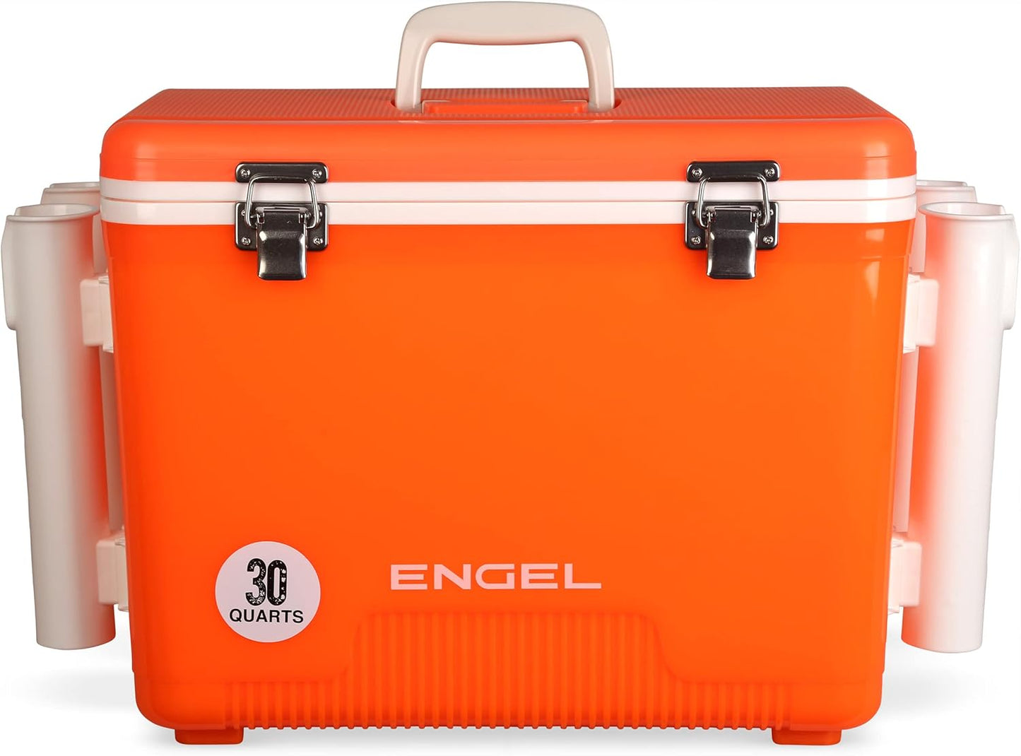 Engel UC30 30qt Leak-Proof, Air Tight, Fishing Drybox Cooler with Built-in Fishing Rod Holders, Also Makes The Perfect Hard Shell Lunchbox for Men and Women in White