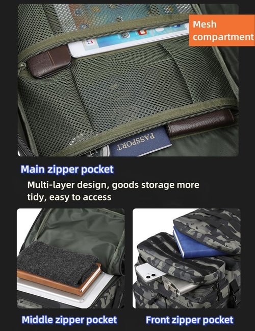 ORILOOSEN 48L 3-day Tactical backpack heavy duty zipper，Hiking Camping Hunting Climbing backpack Nylon canvas Knapsack Outdoor backpack (Camouflage black)