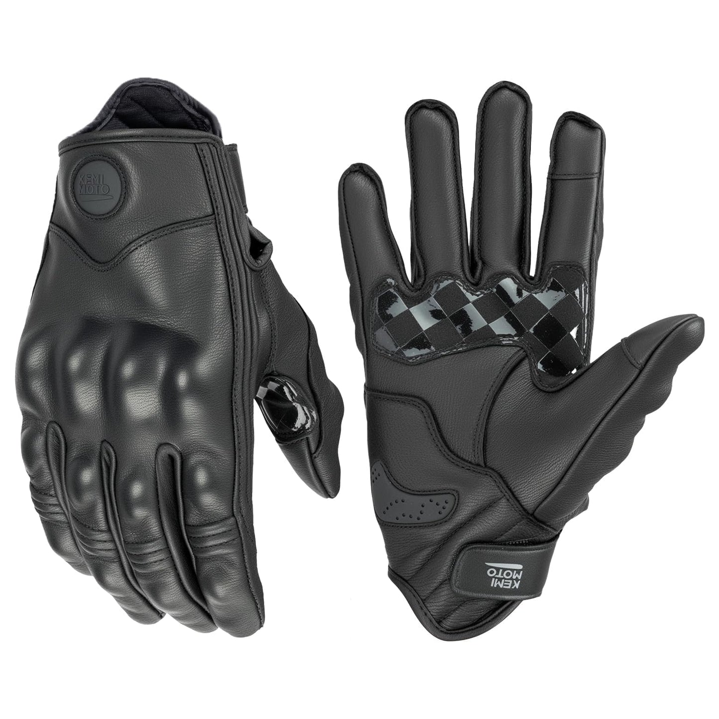 KEMIMOTO Motorcycle Leather Gloves, Sheepskin Protective Gloves for Men and Women, Touchscreen Compatible, Hard Knuckle, Gear for Motorcross Racing Cycling L