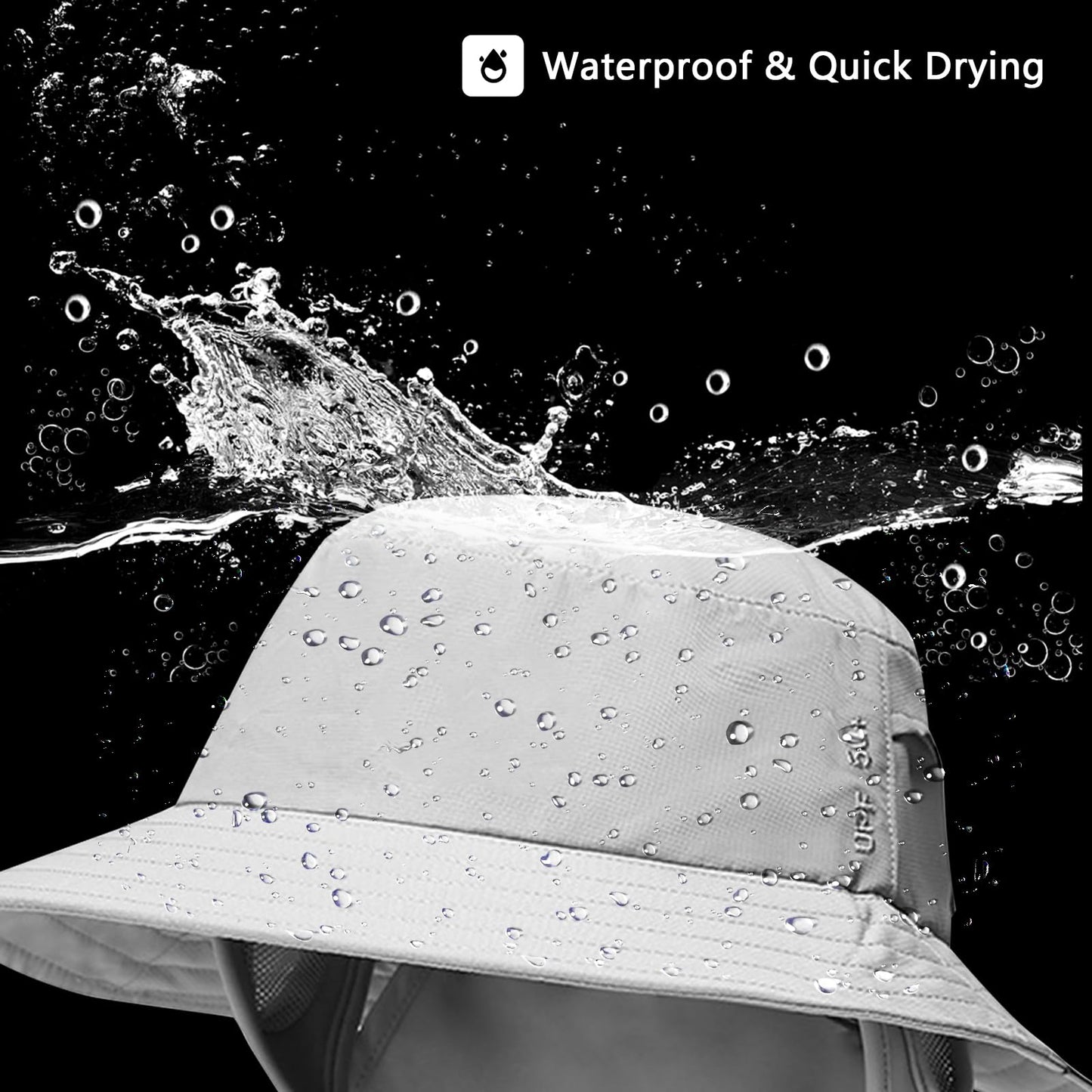 JOYART Surf Hat Bucket Beach Sun Hats with Chin Straps for Surfing,Boating,Riding,Fishing,Hiking,Watersports Men and Women,7cm Wide Stiff Brim-Gray