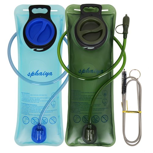 sphaiya Hydration Bladder 2L-3L Water Storage Bag Reservoir,Military Hydration Pack Replacement for Hiking Biking Climbing Cycling Running Camping Backpack with Clean Flexible Brush (3L-Green+Blue)