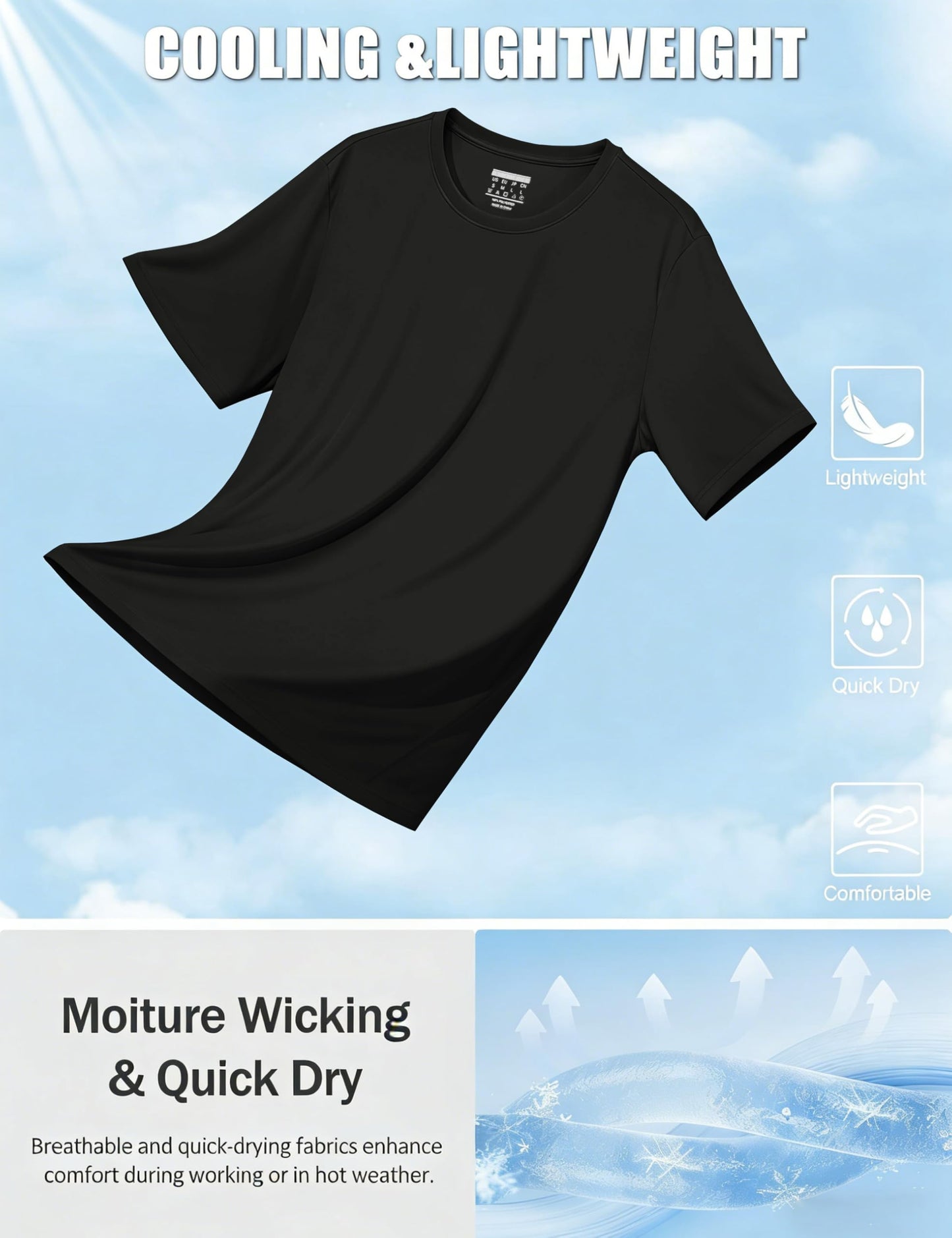 TACVASEN Shirts for Mens Black Athletic Shirt Dry Fit Short Sleeve Running Mens Workout T-Shirts Rash Guard Sun Protection Tshirts L