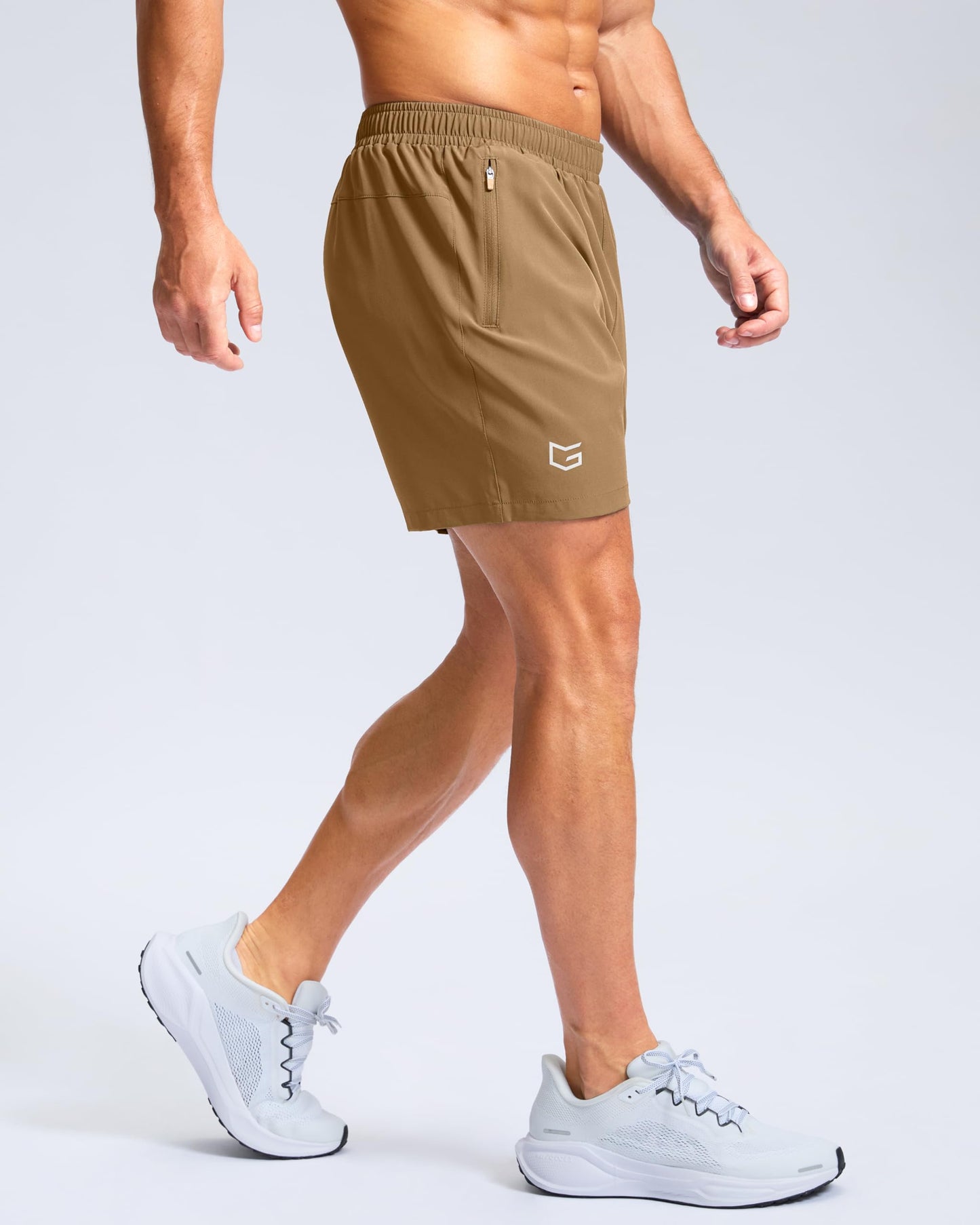 G Gradual Men's Athletic Running Shorts with Zipper Pockets Quick Dry 7"/ 5"/ 9" Workout Gym Shorts for Basketball Hiking(Dark Khaki,5M)