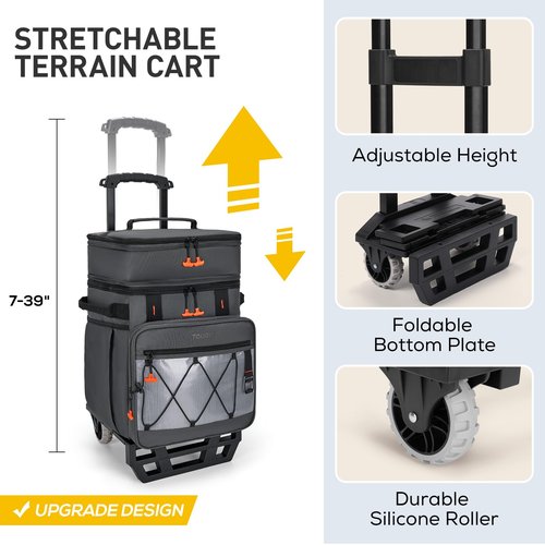 TOURIT 75 Can Rolling Cooler Detachable Double Deck Beach Cooler with Wheels Collapsible for Outdoor, Camping, Picnic, Travel