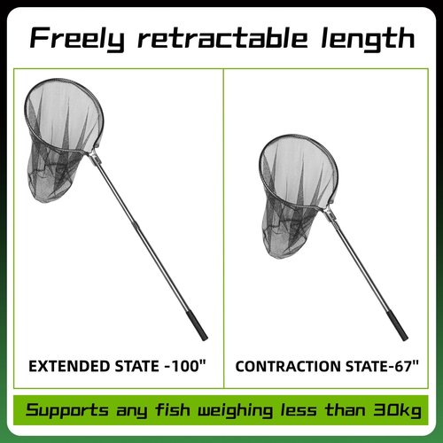 SIWRDTG Heavy Duty Extra Large Aluminum Landing Net - Telescoping Handle (67-100in), 20in Net Opening for Saltwater Fishing