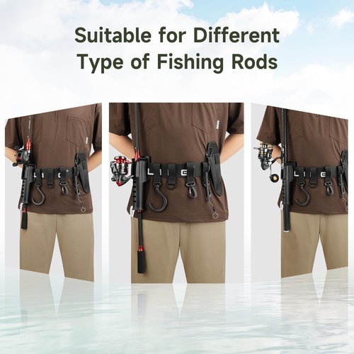 SAN LIKE Adjustable Fishing Rod Holster Waist Wading Belt for Men - Nylon Wader With Portable Pole Inserter for Fly Surf Kayak Casting Spinning Gear (Black)