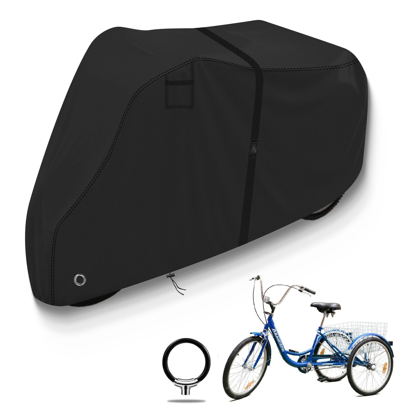Adult Tricycle Cover/Electric Trike Cover, 600D Heavy Duty Oxford Cloth Tricycle Cover, UV Protection & Windproof, Waterproof Recumbent Trike Cover Replacement,includes 1 x adjustable Straps (Black)