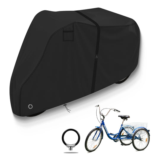 Adult Tricycle Cover/Electric Trike Cover, 600D Heavy Duty Oxford Cloth Tricycle Cover, UV Protection & Windproof, Waterproof Recumbent Trike Cover Replacement,includes 1 x adjustable Straps (Black)