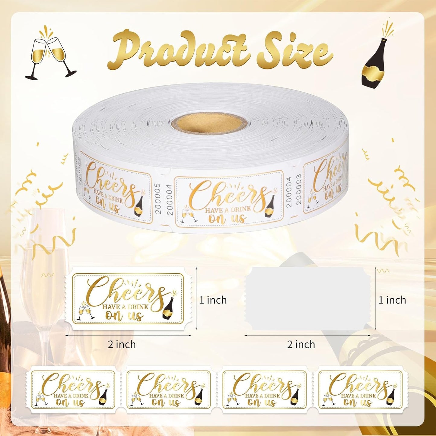 1000 Pcs Drink Ticket Single Raffle Tickets Roll Cocktail Design Free Drink Ticket for Events Wedding Work Formal Parties Leisure Class Reward