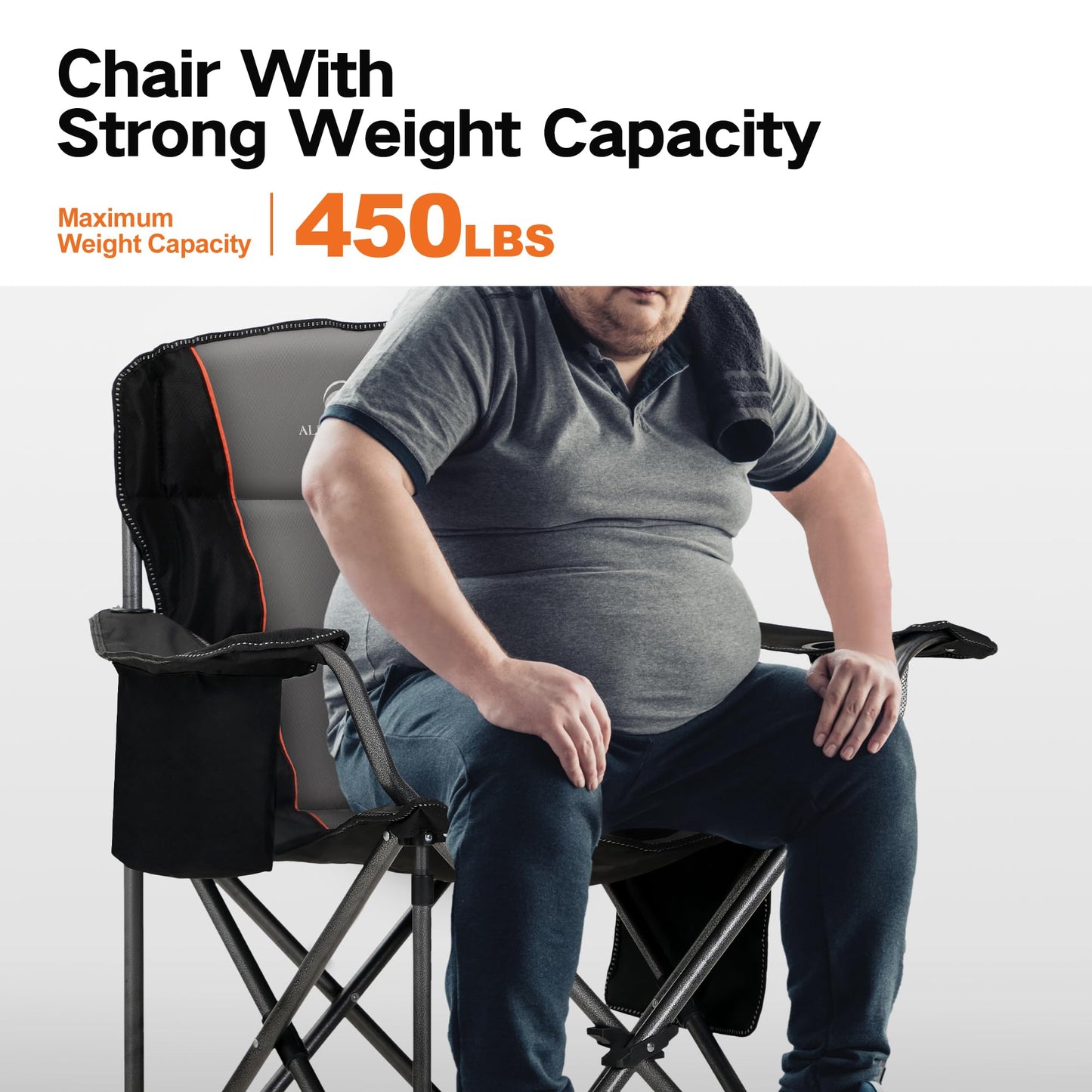 Oversized Folding Camping Chair for Adults, Heavy Duty Portable Lawn Chairs with Cooler Bag, Side Pocket & Cup Holder, Folding Chairs for Outside Support 450 LBS Outdoor Chair