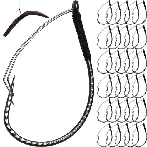 Dovesun 30PCS Weedless Wacky Rig Hooks Worm Fishing Hooks for Bass Fishing Size 2/0 for Ne-ko, No Sinker Rig Wide Gap with Soft Worm Baits