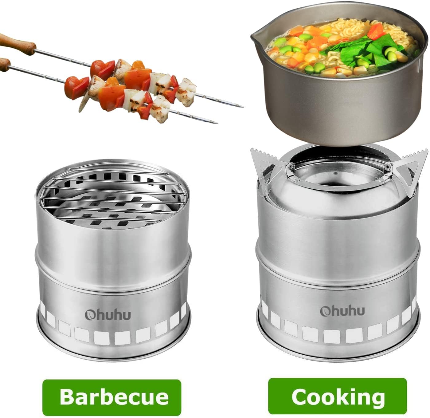 Portable Stainless Steel Camping Stove - Mini Wood Burning Grill for Hiking, BBQ & Emergency Cooking