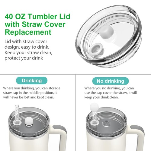 Stanley 40 oz Tumbler Lid Replacement with Straw Cover, Leak Proof, Spill Proof, BPA Free